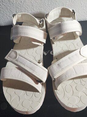 Coach Men’s Size 13D Canvas White Signature Strap Sandals